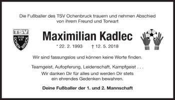 Traueranzeige von Maximilian Kadlec von Der Bote