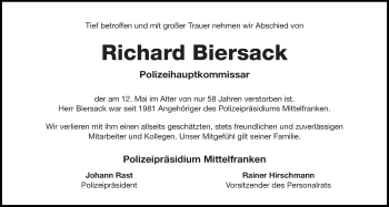 Traueranzeige von Richard Biersack von Der Bote