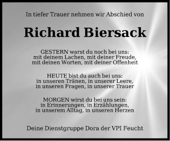 Traueranzeige von Richard Biersack von Der Bote