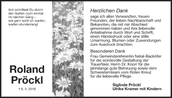 Traueranzeige von Roland Pröckl von Pegnitz-Zeitung