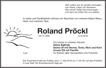 Traueranzeige von Roland Pröckl von Pegnitz-Zeitung
