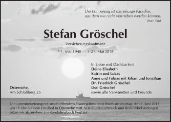Traueranzeige von Stefan Gröschel von Pegnitz-Zeitung
