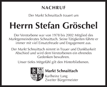 Traueranzeige von Stefan Gröschel von Pegnitz-Zeitung