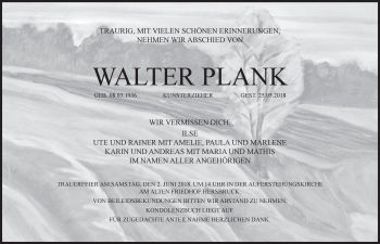 Traueranzeige von Walter Plank von Hersbrucker Zeitung