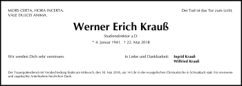 Traueranzeige von Werner Krauß von Pegnitz-Zeitung