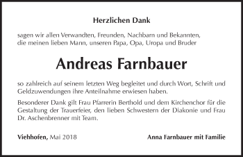 Traueranzeige von Andreas Farnbauer von Hersbrucker Zeitung