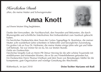 Traueranzeige von Anna Knott von Pegnitz-Zeitung