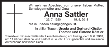 Traueranzeige von Anna Sattler von Der Bote