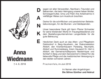 Traueranzeige von Anna Wiedmann von Der Bote