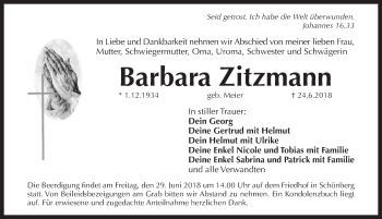 Traueranzeige von Barbara Zitzmann von Pegnitz-Zeitung