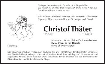 Traueranzeige von Christof Thäter von Pegnitz-Zeitung