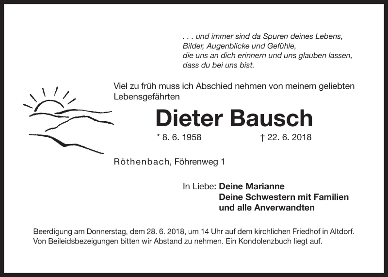  Traueranzeige für Dieter Bausch vom 25.06.2018 aus Der Bote