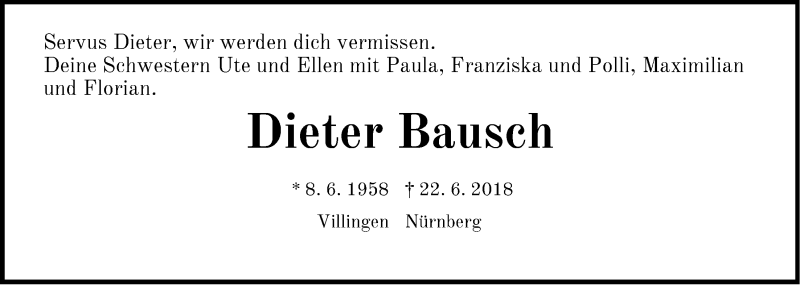  Traueranzeige für Dieter Bausch vom 25.06.2018 aus Der Bote