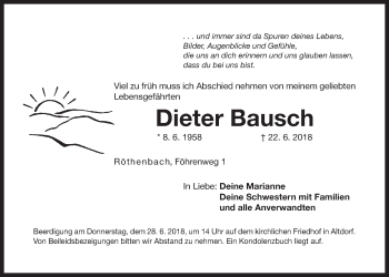 Traueranzeige von Dieter Bausch von Der Bote
