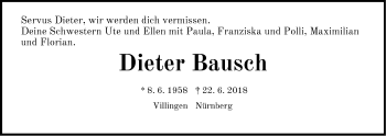 Traueranzeige von Dieter Bausch von Der Bote