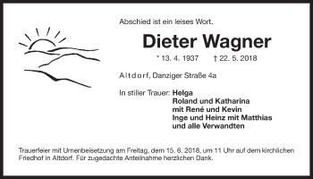 Traueranzeige von Dieter Wagner von Der Bote