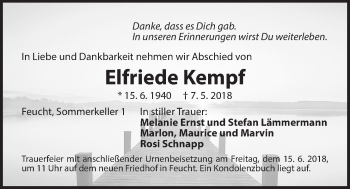Traueranzeige von Elfriede Kempf von Der Bote