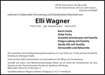 Traueranzeige von Elli Wagner von Hersbrucker Zeitung
