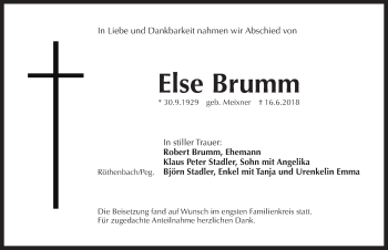 Traueranzeige von Else Brumm von Pegnitz-Zeitung