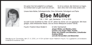 Traueranzeige von Else Müller von Der Bote