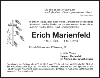 Traueranzeige von Erich Marienfeld von Der Bote