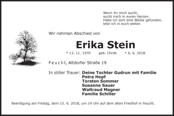 Traueranzeige von Erika Stein von Der Bote