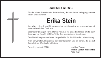 Traueranzeige von Erika Stein von Der Bote