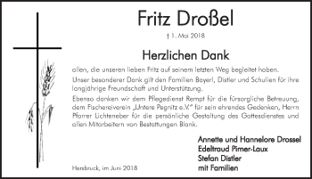 Traueranzeige von Fritz Droßel von Hersbrucker Zeitung