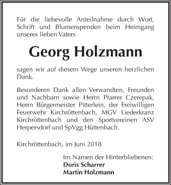 Traueranzeige von Georg Artur Holzmann von Pegnitz-Zeitung