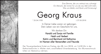 Traueranzeige von Georg Kraus von Hersbrucker Zeitung
