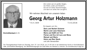 Traueranzeige von Georg Artur Holzmann von Pegnitz-Zeitung