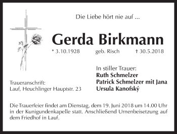 Traueranzeige von Gerda Birkmann von Pegnitz-Zeitung