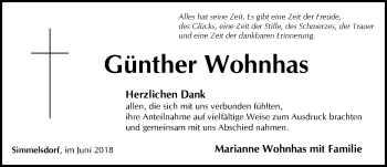 Traueranzeige von Günther Wohnhas von Pegnitz-Zeitung