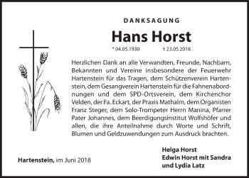 Traueranzeige von Hans Horst von Hersbrucker Zeitung