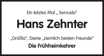 Traueranzeige von Hans Zehnter von Der Bote