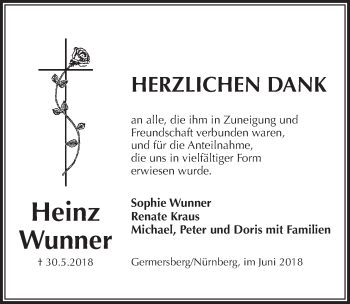 Traueranzeige von Heinz Wunner von Pegnitz-Zeitung