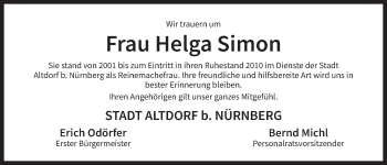 Traueranzeige von Helga Simon von Der Bote