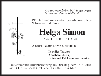 Traueranzeige von Helga Simon von Der Bote