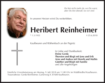Traueranzeige von Heribert Reinheimer von Pegnitz-Zeitung