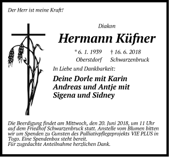 Traueranzeige von Hermann Küfner von Der Bote