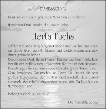 Traueranzeige von Herta Fuchs von Pegnitz-Zeitung