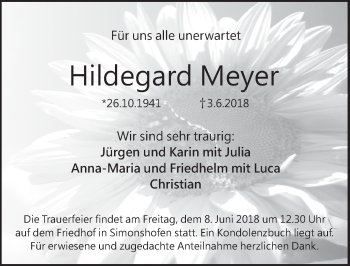 Traueranzeige von Hildegard Meyer von Pegnitz-Zeitung