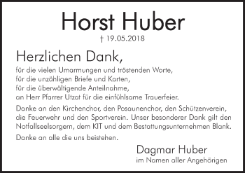 Traueranzeige von Horst Huber von Hersbrucker Zeitung