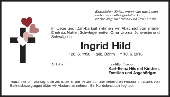 Traueranzeige von Ingrid Hild von Der Bote