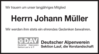 Traueranzeige von Johann Müller von Pegnitz-Zeitung