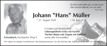 Traueranzeige von Johann Müller von Pegnitz-Zeitung