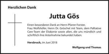 Traueranzeige von Jutta Gös von Hersbrucker Zeitung
