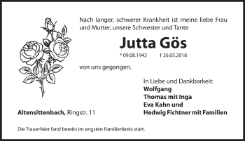 Traueranzeige von Jutta Gös von Hersbrucker Zeitung