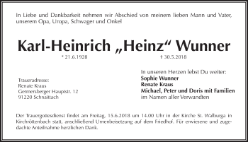 Traueranzeige von Karl-Heinrich Wunner von Pegnitz-Zeitung
