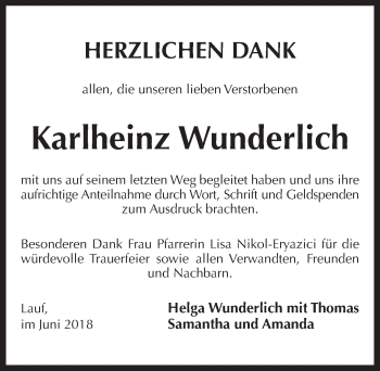 Traueranzeige von Karlheinz Wunderlich von Pegnitz-Zeitung